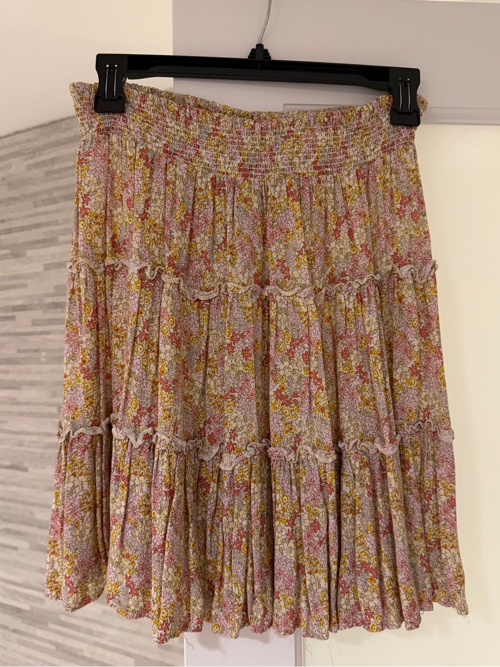 Cynthia Rowley Pink and Yellow Floral Tiered Skirt